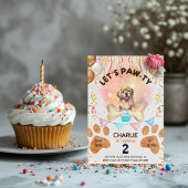 水彩画の誕生日パーティー Let's Pawty 子犬 招待状