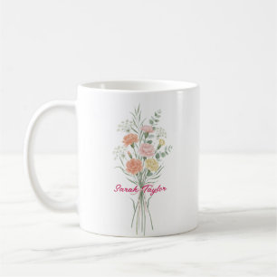 水彩画の誕生花 カーネーション 名入れマグカップ コーヒーマグカップ