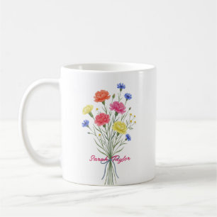 水彩画の誕生花 カーネーション 名入れマグカップ コーヒーマグカップ