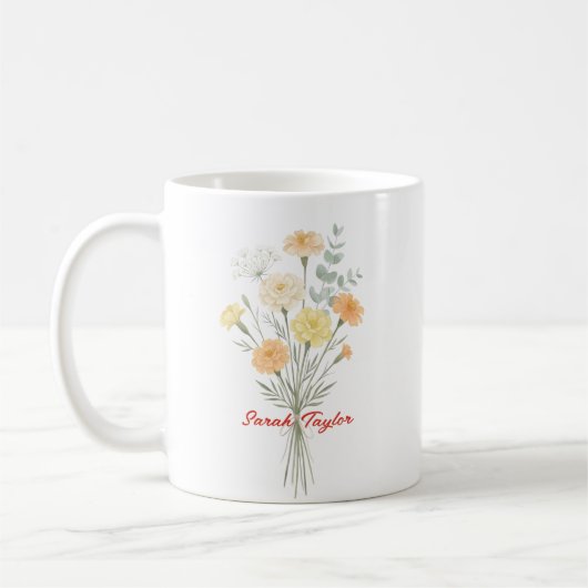 水彩画の誕生花 マリーゴールド オーダーメイド コーヒーマグカップ (左)