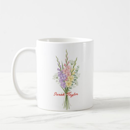 水彩画の誕生花 ラークスパー オーダーメイド コーヒーマグカップ (左)