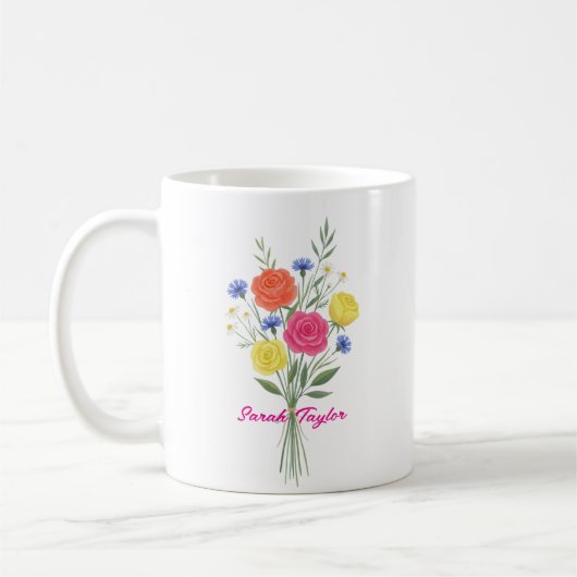 水彩画の誕生花 ローズ カスタム コーヒーマグカップ (左)