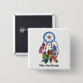 水彩画の豪華な虹の夢のキャッチャー 缶バッジ (正面&裏面)