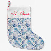水彩画の貝は|あなたの名前を加えます スモールクリスマスストッキング (正面)