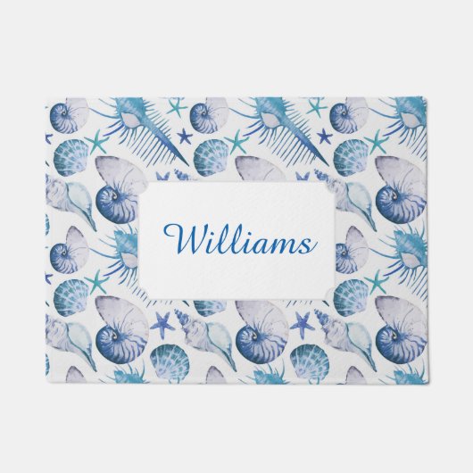水彩画の貝は|あなたの名前を加えます ドアマット (正面)