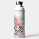 水彩画の貝殻のあるビーチの風景 ウォーターボトル (左面)