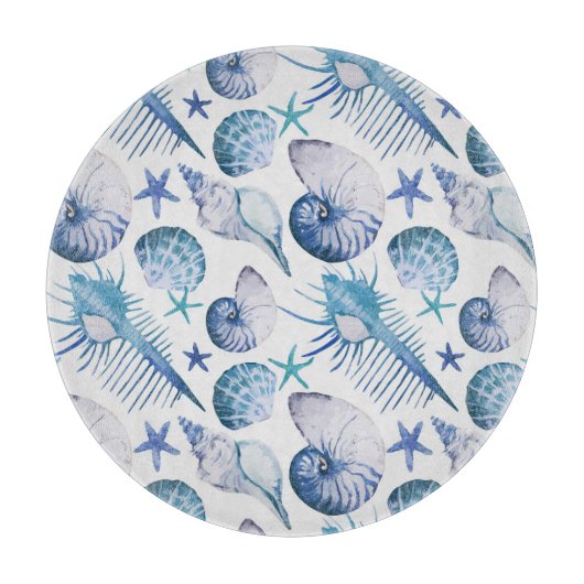 水彩画の貝 カッティングボード (正面)