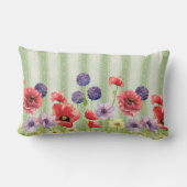 水彩画の赤いケシの野生の花のストライプの芸術のミント ランバークッション (裏面)