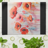 水彩画の赤いケシ キッチンタオル (折り畳み)