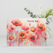水彩画の赤いケシ サンキューカード (スタンド正面)