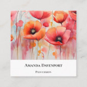 水彩画の赤いケシ スクエア名刺 (正面)