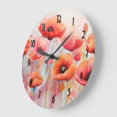 水彩画の赤いケシ ラージ壁時計 (傾斜)