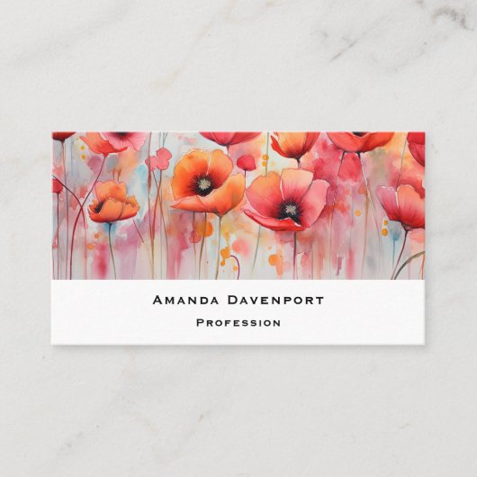 水彩画の赤いケシ 名刺 (正面)