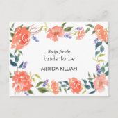 水彩画の赤いバラによってはブライダルシャワーのレシピが開花します ポストカード (正面)
