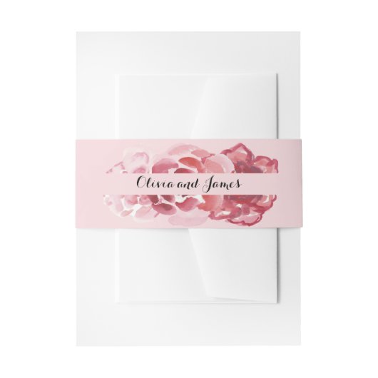 水彩画の赤いピンクのバラの腹バンド 招待状ベリーバンド (正面例)