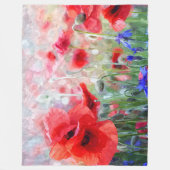 水彩画の赤いポピー フリースブランケット (正面)