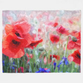 水彩画の赤いポピー フリースブランケット (正面(横))