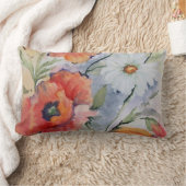 水彩画の赤のケシ ランバークッション (ブランケット)