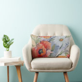 水彩画の赤のケシ ランバークッション (椅子)