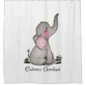 水彩画の赤面及び花を持つかわいいベビー象 シャワーカーテン (正面)