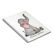 水彩画の赤面及び花を持つかわいいベビー象 ノートブック (右側)