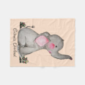 水彩画の赤面及び花を持つかわいいベビー象 フリースブランケット (正面(横))