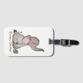 水彩画の赤面及び花を持つかわいいベビー象 ラゲッジタグ (正面横)