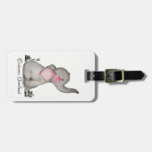 水彩画の赤面及び花を持つかわいいベビー象 ラゲッジタグ (正面横)