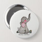 水彩画の赤面及び花を持つかわいいベビー象 缶バッジ (正面&裏面)