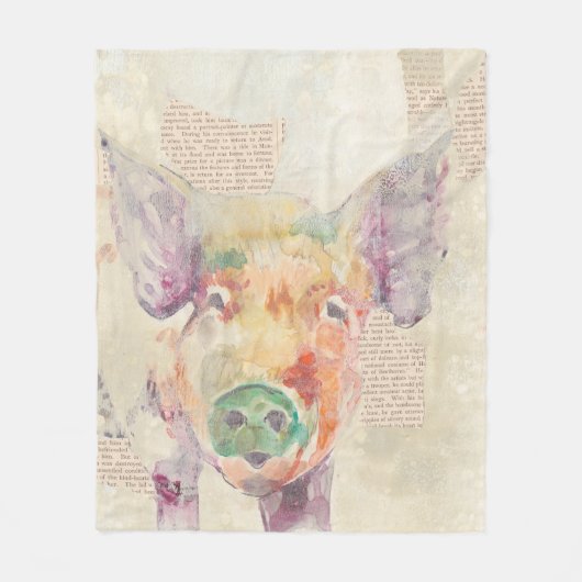 水彩画の農場のコラージュのブタ フリースブランケット (正面)