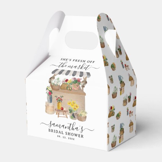水彩画の農場の花市場 ブライダルシャワー フェイバーボックス (正面サイド)