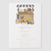 水彩画の農場の花市場 ブライダルシャワー ベラム紙招待状 (正面)