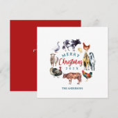 水彩画の農場動物を使ったカントリー調インテリア シーズンカード (正面/裏面)