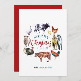 水彩画の農場動物を使ったカントリー調インテリア シーズンカード