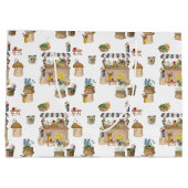 水彩画の農場市場 花のカートスタンド ラージペーパーバッグ (裏面)