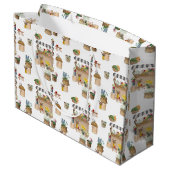 水彩画の農場市場 花のカートスタンド ラージペーパーバッグ (裏面アングル)