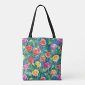 水彩画の野のバラの花畑 トートバッグ (裏面)