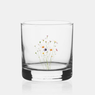 水彩画の野の花の花束 ウイスキーグラス