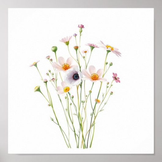 水彩画の野の花ブーケ ポスター (正面)