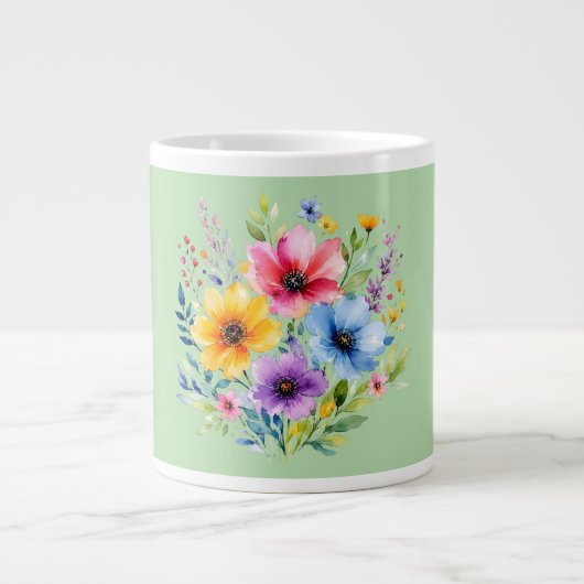 水彩画の野の花 ジャンボコーヒーマグカップ (正面)