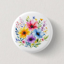 水彩画の野の花 缶バッジ