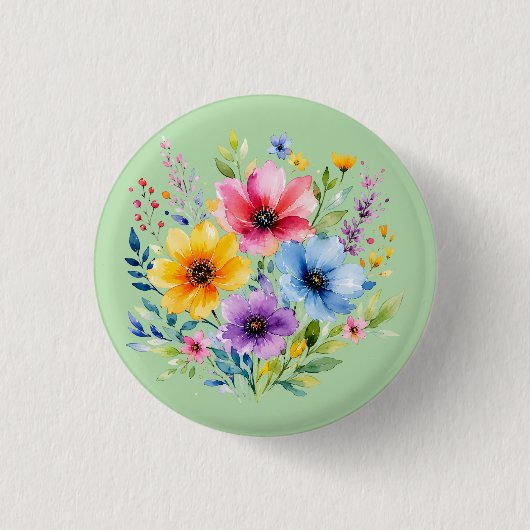 水彩画の野の花 缶バッジ (正面)