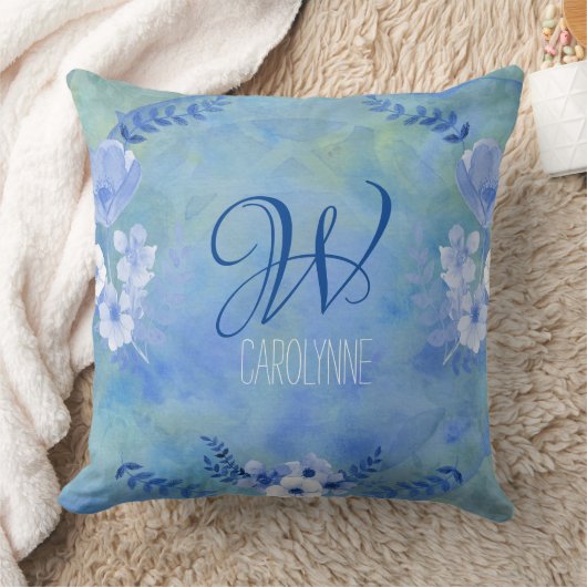 水彩画の野生のバラの青く黄色く絵画的な花 クッション (ブランケット)