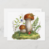 水彩画の野生の森のキノコと果物 ポストカード (正面/裏面)