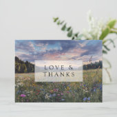 水彩画の野生の花と花畑のウェディングフォト サンキューカード (スタンド正面)