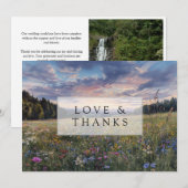水彩画の野生の花と花畑のウェディングフォト サンキューカード (正面/裏面)