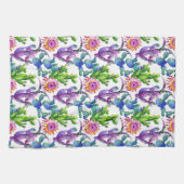 水彩画の野生の花のサボテンパターン キッチンタオル (横)