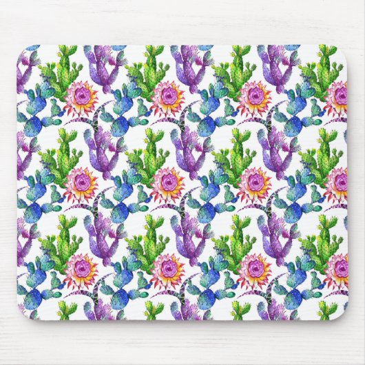 水彩画の野生の花のサボテンパターン マウスパッド (正面)