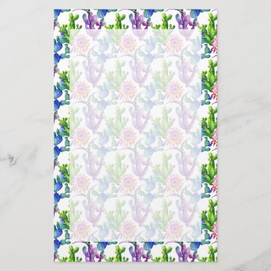 水彩画の野生の花のサボテンパターン 便箋 (正面)