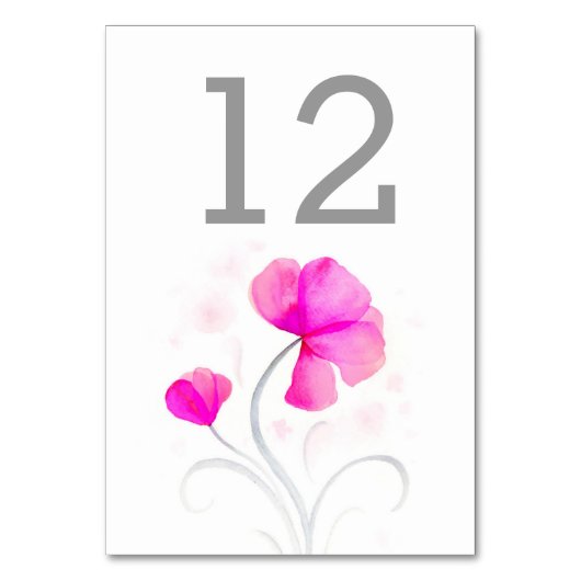 水彩画の野生の花のピンクの結婚式のテーブル数 テーブルナンバー (正面)